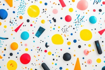 Poster - Colorful abstract pattern created by scattered paint blobs and dots on a white background at an art studio