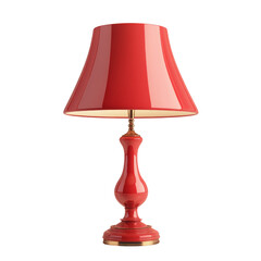 Poster - A stylish red table lamp with a glossy finish and a conical shade illuminates the scene with its warm light.