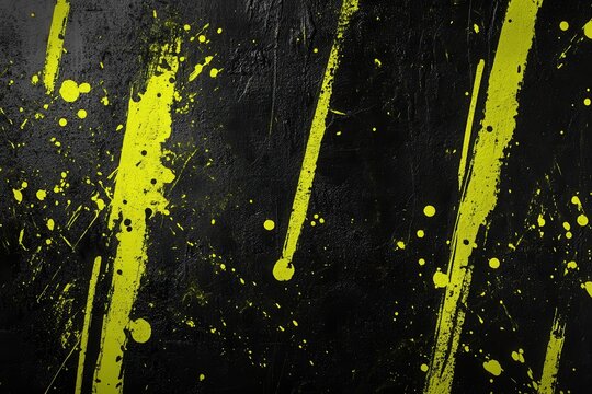 Vibrant neon yellow splashes on a black, textured background with visible brush strokes. This design channels a vintage poster aesthetic and raw, grunge appeal
