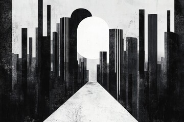 Poster - Abstract Cityscape with Central White Circle