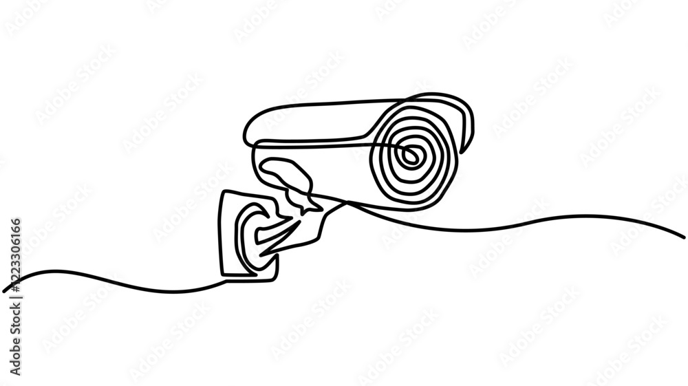 Continuous one line drawing of outdoor surveillance camera vector ...