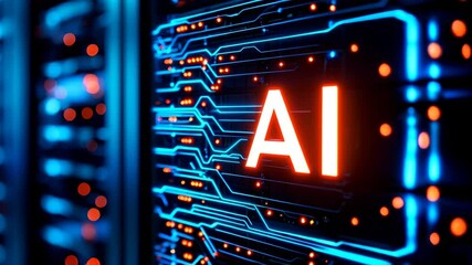 Poster - Glowing AI Technology on Digital Circuit Board Showcase of Innovation and Progress in Blue