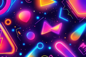 Poster - vibrant neon shapes and geometric patterns on dark background