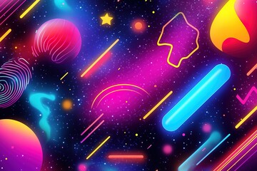 Poster - abstract cosmic art with vibrant neon shapes