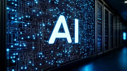 Poster - AI Technology and Innovation Glowing Blue Digital Circuits Showcasing Progress and Creativity