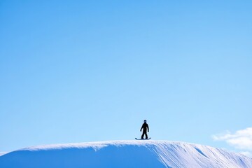 Wall Mural - A person stands at the top of a snowy hill, surrounded by winter scenery