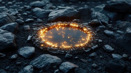 Wall Mural - Glowing Pool of Light in Volcanic Rocks