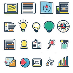 Poster - Collection of colorful business icons and charts