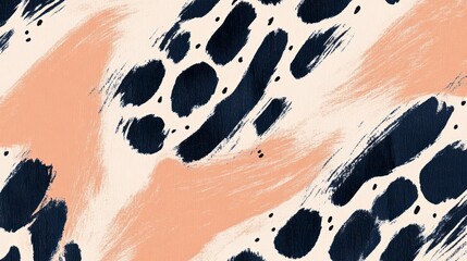 Aufkleber - Abstract composition features large brushstrokes in a harmonious blend of soft coral and deep navy tones. The artwork evokes a sense of creativity and calm, perfect for contemporary decor
