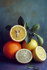 Sticker - Fresh oranges arranged on a wooden table with natural light