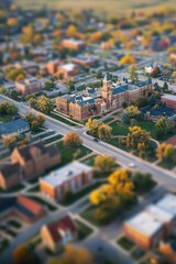 Canvas Print - Aerial view of a city with a prominent clock tower, suitable for use in travel, architecture or urban planning projects