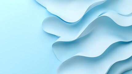 Poster - Curved layers of light blue paper flow gracefully, enhancing modern design aesthetics with a calm feel