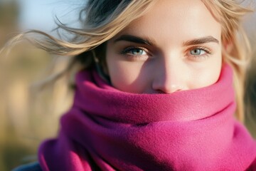 A close-up shot of a person wrapped in a cozy scarf, perfect for winter or casual events