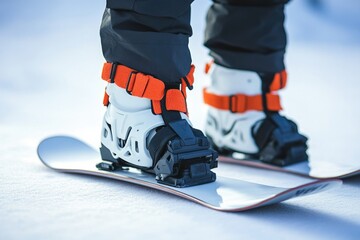 Poster - Feet of a snowboarder in action, riding down the snowy slope