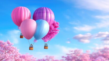  Pastel hot air balloons over cherry blossoms