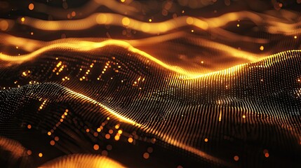 Poster - Abstract Digital Background with Glowing Lights and Wavy Lines Creating a Futuristic Technology Concept for High-Tech Visuals and Designs
