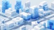 © Rachel Yee Laam Lai - frosted glass buildings isometric city for commercial design concept