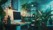 © Juan - Cozy home office with greenery and warm lighting