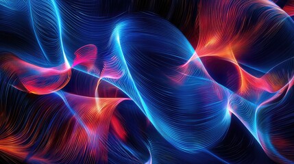 Fototapete - Explore this mesmerizing digital abstract background featuring glowing blue and red lines intertwined with circuit patterns, perfect for technology-related design project
