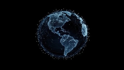 Poster - digital globe with global network connections on a dark background, in blue and white colors a digit