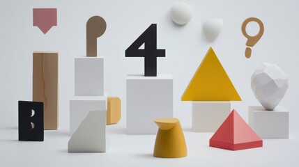 Poster - Colorful geometric shapes and numbers arranged artistically on a clean white background