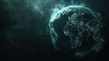 Poster - digital planet earth made of glowing connections and data on dark background, global network concept