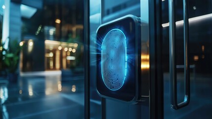 Poster - High-tech biometric fingerprint scanners showcased in a sleek environment, emphasizing modern security technology for efficient user identification and access control.