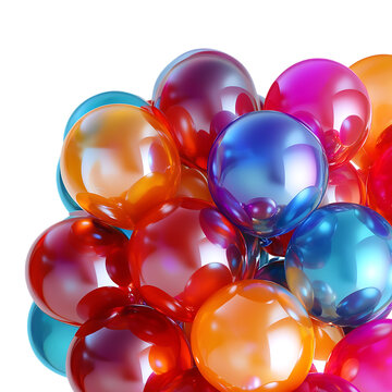 PNG Vibrant Cluster of Multicolored Balloons Shimmering Against Transparent Background