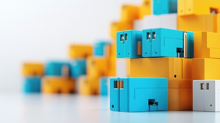 Poster - Colorful geometric blocks stacked artistically on a clean surface, creating a modern aesthetic