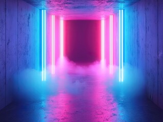 Aufkleber - Vibrant neon light show urban tunnel photographic art modern environment captivating perspective visual concept