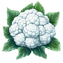 Wall Mural - Fresh Organic Cauliflower Vegetable Detailed Close Up with Green Leaves