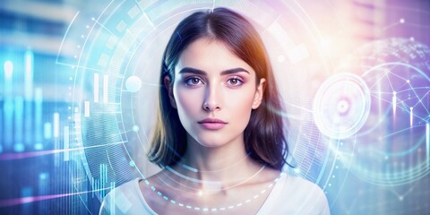 Woman with futuristic technology interface background