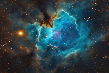 Wall Mural - ethereal deep space nebula in swirling turquoise and violet hues, illuminated by distant stars, creating cosmic ballet of light and shadow