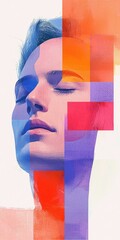 Poster - Digital collage of abstract portrait and textures art studio visual art bright environment close-up viewpoint