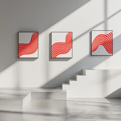 Poster - Minimalist modern art exhibit with contemporary patterns gallery setting spotlight effect frontal view