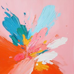 Poster - Colorful paint splashes create spontaneous artistic expression in cozy studio environment low-angle perspective