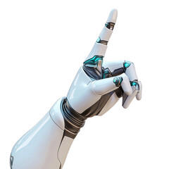 Poster - Futuristic android hand pointing upward against a clean white background, Futuristic Android Hand Pointing on white background