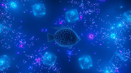 Poster - Abstract glowing fish in digital space