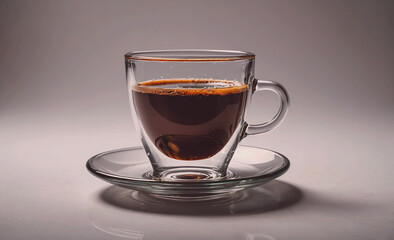 Aufkleber - A cup of coffee is sitting on a saucer. The coffee is dark and the cup is clear