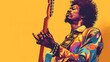 © tayyaba - A vector illustration of a man with an afro, wearing a vintage outfit and playing a guitar.