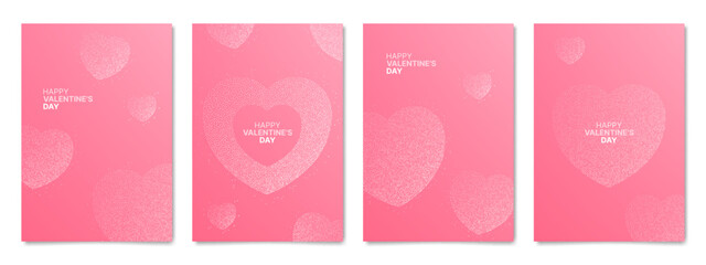 Poster - Happy Valentine's day poster template. Minimalistic cards, hearts of dots, pink background. Dotwork heart posters. Vector illustration