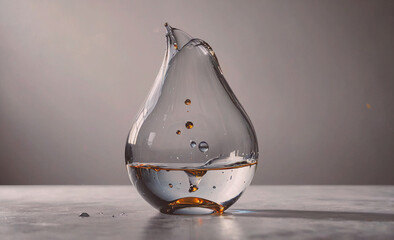 Poster - A glass vase with water in it is sitting on a table. The water is splashing out of the vase, creating a beautiful and unique visual effect. Concept of movement and fluidity
