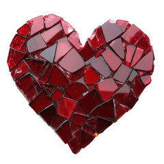 Poster - Artistic red glass heart mosaic crafted from recycled materials, Broken Glass Heart Artistic Red Recycled Mosaic Decoration