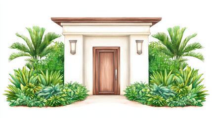 Poster - beautiful entrance surrounded by lush greenery and tropical plants