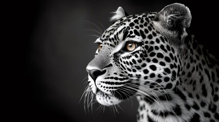 Wall Mural - Leopard observing surroundings with intense gaze in black and white