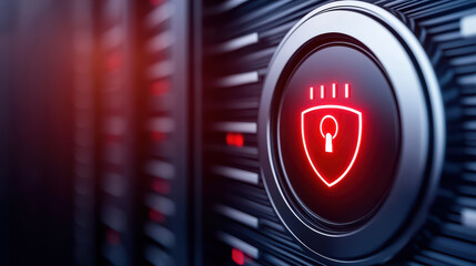 Poster - Secure digital lock symbol on server panel, representing cybersecurity