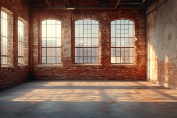 Aufkleber - Sunlight illuminating empty industrial loft with large windows