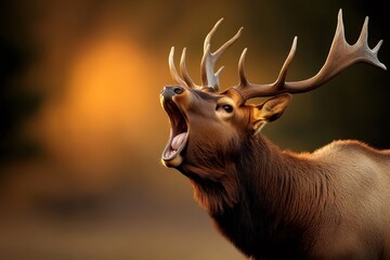 Poster - Majestic Elk Bugling at Sunset in the Wilderness