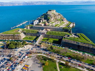 Wall Mural - Drone view of The Old Fortress of Corfu is a Venetian fortress in the city of Corfu. Venetian Old Fortress (Palaio Frourio), Ionian Islands, Greece