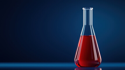Poster - laboratory flask with red liquid on blue background, symbolizing science